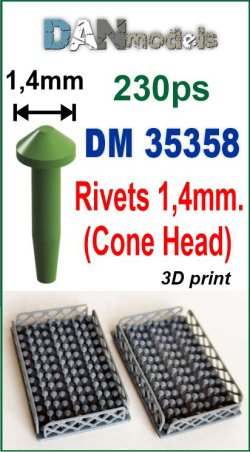 画像1: DANmodels[DAN35358]円錐リベット (頭Φ1.4mm、230個入り)