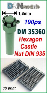 DANmodels[DAN35360]六角溝付ナット (キャッスルナット)DIN 935 (頭Φ1.8mm、190個入り)