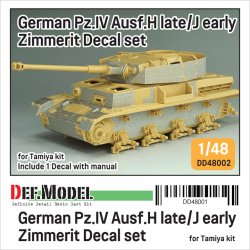画像1: DEF.MODEL[DD48002]1/48 WWII ドイツ IV号戦車H型後期型/J型初期型 ツィンメリットデカールセット(タミヤ用)