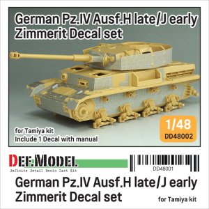 画像1: DEF.MODEL[DD48002]1/48 WWII ドイツ IV号戦車H型後期型/J型初期型 ツィンメリットデカールセット(タミヤ用) (1)