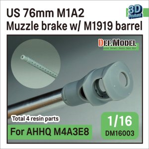画像1: DEF.MODEL[DM16003]1/16 WWII アメリカ M4A3E8シャーマン戦車用 76mm M1A2砲マズルブレーキ/M1919機銃身2本付(タコム/AHHQ用) (1)