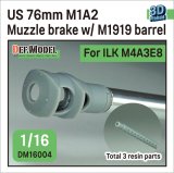DEF.MODEL[DM16004]1/16 WWII アメリカ M4A3E8シャーマン戦車用 76mm M1A2砲マズルブレーキ/M1919機銃身2本付(アイラブキット用)