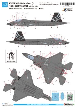 画像3: DEF.MODEL[JD72009]1/72 現用 韓国空軍 KF-21ボラメ用デカールセット＃1 試作001号機 サチョン基地2022(アカデミー用)