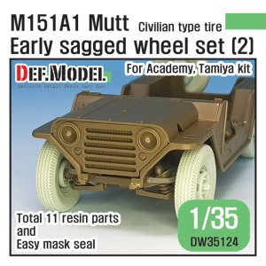 画像1: DEF.MODEL[DW35124]1/35 ベトナム戦争 米陸軍M151A1初期型自重変形タイヤセット2 ラジアルタイヤ仕様Fサスパーツ付(タミヤ/アカデミー用) (1)