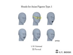 画像1: E.T.MODEL[P35-339]1/35 汎用 アジア系フィギュアヘッドセット タイプ1(6個入)