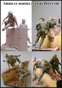 画像2: エボリューション[EM-35035]1/35　塀を越えて進撃する米海兵隊隊員 ベトナム(1)