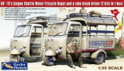 画像1: ゲッコー・モデル[GEC35GM0113]1/35 サイゴン ランブロ550 シャトル三輪自動車w/休憩中の運転手1960〜70年代（2両セット、フィギュア1体）