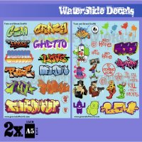 グリーンスタッフワールド[GSWD-2007]ウォータースライドデカール トレイン&グラフィティ カラフルフレーズとイラストの落書き ミックスセット