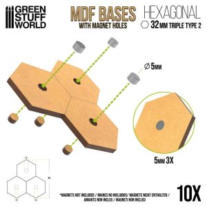 画像1: グリーンスタッフワールド[GSWD-12345]MDF製 六角形型3連ベースセット タイプ2(直径32mm) 10枚入 (1)