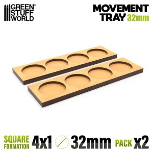 画像1: グリーンスタッフワールド[GSWD-12628]MDF Movement Trays 32mm 4x1 - Skirmish Lines (1)