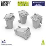 グリーンスタッフワールド[GSWD-13643]3Dプリントセット - 車輪付きプラスチック製ゴミ箱 1:48