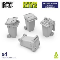 画像1: グリーンスタッフワールド[GSWD-13643]3Dプリントセット - 車輪付きプラスチック製ゴミ箱 1:48