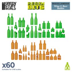 画像2: グリーンスタッフワールド[GSWD-2200]1/48スケール レジン製 ミニチュア ワイン＆ビール瓶セット
