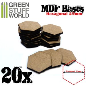 画像1: グリーンスタッフワールド[GSWD-9354]MDFベース 六角形型セット(直径25mm)　20枚入 (1)