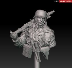 画像2: ライフミニチュア[LM-16B002]1/16 WWII 胸像 ドイツ武装SSMG42射撃手 トーテンコップ師団 ハリコフ1943