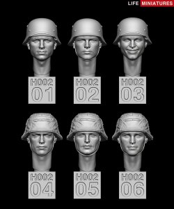 画像1: ライフミニチュア[LM-35H002]1/35 WWIIドイツ軍スペアヘッドセットNo.2(シュターヘルム編)穏やかな表情の独兵