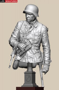 画像11: ライフミニチュア[LM-B031]1/10(200mm)バスト WWII ドイツ ポトー迎撃戦 ハンセン戦闘団の分隊長 バルジの戦い1944 胸像