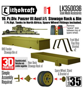 画像1: Lithokraft（リソクラフト）[LK350036]1/35 WWII ドイツ III号戦車J/L型用荷物ラック/雑具箱セット 第10装甲師団 バージョン1 (1)
