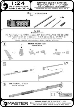 画像5: MASTER[AM-24-004]1/24 WWII イギリス イスパノ20mm Mk.II機関砲用砲身(4本入 エアフィックス用)