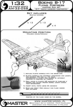 画像4: MASTER[AM-32-058]1/32 WWII アメリカ ボーイングB-17フライングフォートレス用 銃身セット(ブローニングM2 .50口径(12.7mm)銃身13本 消炎器4個付)