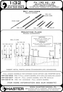 画像4: MASTER[AM-32-063]1/32 WWII ドイツ フォッケウルフFw190A-2〜A-5用 兵装セット(MG17銃口/MGFF砲口/MG151砲口 カバー付/ピトー管)