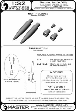 画像5: MASTER[AM-32-082]1/32 WWII イギリス スピットファイアMk.IXe/XVIe後期型用兵装セット イスパノ20mm機関砲身(丸形フェアリング)&ブローニング.50口径(12.7mm)機銃身(タミヤ用)