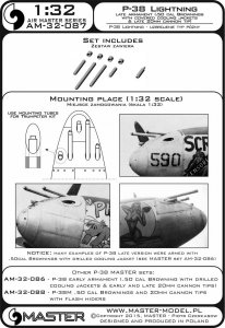 画像4: MASTER[AM-32-087]1/32 WWII アメリカ P-38ライトニング用後期兵装セット 放熱口なしブローニング.50口径(12.7mm)機銃身&後期型20mm機関砲砲口 (4)