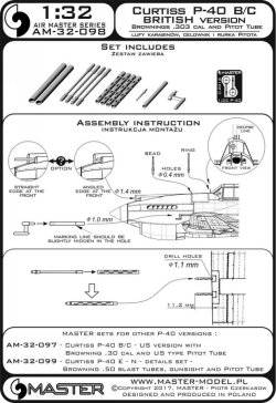 画像3: MASTER[AM-32-098]1/32 WWII イギリス カーチスP-40B/CトマホークII用ディテールセット(ブローニング.303口径(7.7mm)機銃身/イギリス型ピトー管/照準環)