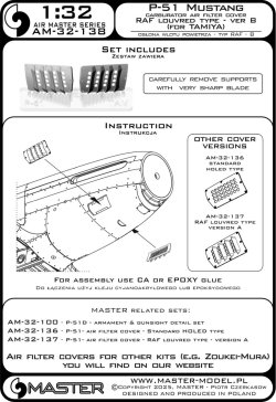 画像5: MASTER[AM-32-138]1/32 WWII アメリカ P-51ムスタング キャブレターエアフィルターカバー RAFルーバータイプ バージョンB(タミヤ用)