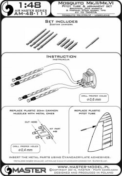 画像3: MASTER[AM-48-111]De Havilland Mosquito NF Mk.II / FB Mk.VI - Pitot tube & armament set (Browning .303 barrels and Hispano 20mm barrel tips)