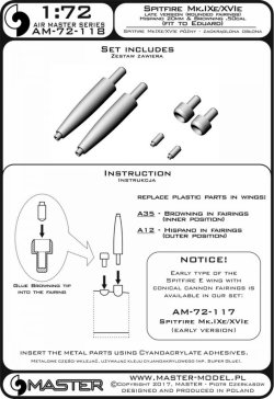 画像3: MASTER[AM-72-118]Spitfire Mk.IXe/XVIe late version (rounded fairings) - Hispano 20mm & Browning .50cal in fairings (fit to Eduard)