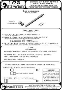 画像5: MASTER[GM-72-005]British QF 6-pdr (57mm) - version Mk.III L/43 (short) + Besa MG tips - for Crusader Mk.III, Churchill Mk.III/IV, Valentine Mk.VIII/IX