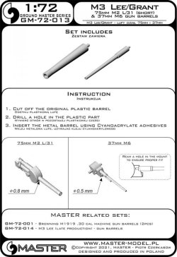 画像4: MASTER[GM-72-013]M3 Lee/Grant - 75mm M2 L/31 (short) & 37mm M6 gun barrels
