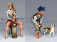 マンティス・ミニチュアズ[Man35114]1/35 バターをこねる女性&子供&犬セット