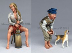 画像1: マンティス・ミニチュアズ[Man35114]1/35 バターをこねる女性&子供&犬セット