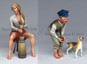 画像1: マンティス・ミニチュアズ[Man35114]1/35 バターをこねる女性&子供&犬セット (1)