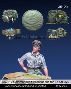 画像1: マンティス・ミニチュアズ[Man35120]1/35 WWII 独 SS 武装親衛隊 装甲車に跨るSS戦闘指揮官とSd.Kfz.222用車外装備品＆予備タイヤセット(タミヤ用) (1)