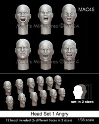 マンティス・ミニチュアズ[MAC45]1/35 汎用ヘッドセット1 怒りの表情(6種類2サイズ 12個入)