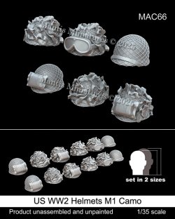 画像1: マンティス・ミニチュアズ[MAC66]1/35 WWII アメリカ 偽装ネット付M1ヘルメットセット(6種類2サイズ 12個入)