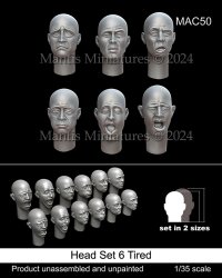マンティス・ミニチュアズ[MAC50]1/35 汎用ヘッドセット6 疲れの表情(6種類2サイズ 12個入)