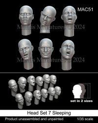 マンティス・ミニチュアズ[MAC51]1/35 汎用ヘッドセット7 眠りの表情(6種類2サイズ 12個入)