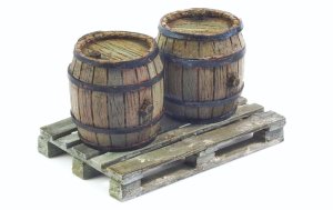 画像1: マソモデル[MH35014]木樽2個+木製パレットセット (1)