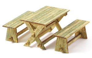 画像1: マソモデル[MH35097]1/35 木製ガーデンテーブルとベンチのセット (1)
