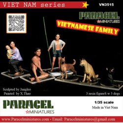 画像1: Paracel Miniatures[VN3515]1/35 現用 ベトナム 4人家族と3頭のイヌ