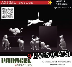 画像1: Paracel Miniatures[AN3511]1/35 動物 ナインライブズ ネコ9体セット (1)