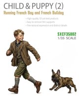 SCENIX Studio[SXCF35002]1/35 WWII 「チャイルド&パピー」走るフランスの子供とフレンチ・ブルドッグの子犬