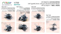 画像1: レインボーモデル[VICRAI7193-2]1/700 日本海軍 九六式25mm三連装機銃 防盾付(18個) 弾薬箱(蓋閉18個、開12個)/射撃指揮装置（4個）付
