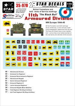 画像1: STAR DECALS[SD35-970]1/35　英第11機甲師団「黒い雄牛」北西ヨーロッパ 所属全部隊標識デカールセット