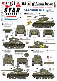 STAR DECALS[SD72-A1167]1/72 WWII アメリカ 「ザ・スーパー6」ヨーロッパの第6機甲師団＃1 1944-45年 第15/第68/第69戦車大隊 M4シャーマン編 M4コンポジット/M4A3/M4A3E8イージーエイト