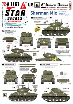 画像1: STAR DECALS[SD72-A1167]1/72 WWII アメリカ 「ザ・スーパー6」ヨーロッパの第6機甲師団＃1 1944-45年 第15/第68/第69戦車大隊 M4シャーマン編 M4コンポジット/M4A3/M4A3E8イージーエイト